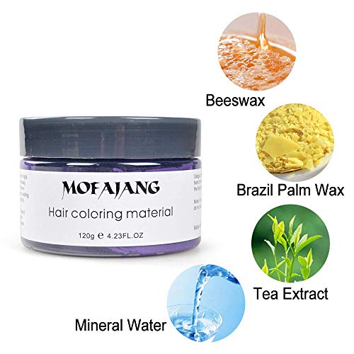 MOFAJANG Hair Color Wax Styling Cream Mud, Temporary Hair Dye Wax, Natural Hairstyle Dye Pomade for Party Cosplay, Halloween, 4.23 OZ, Purple