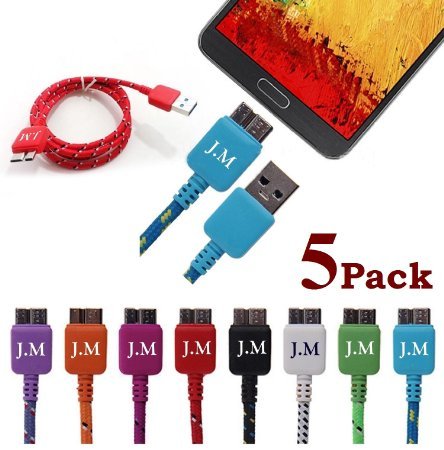 Josi Minea 5 Pcs Fabric Braided Premium Ruggedized Micro USB 3.0 Rainbow Cables 3 Feet / 1 Meter Charger Sync Data Rapid Charging Cable USB Cord Wire for Samsung Galaxy S5 / SV / i9600 and Galaxy Note 3 / III / N9000 / N9001 (5 Pack)