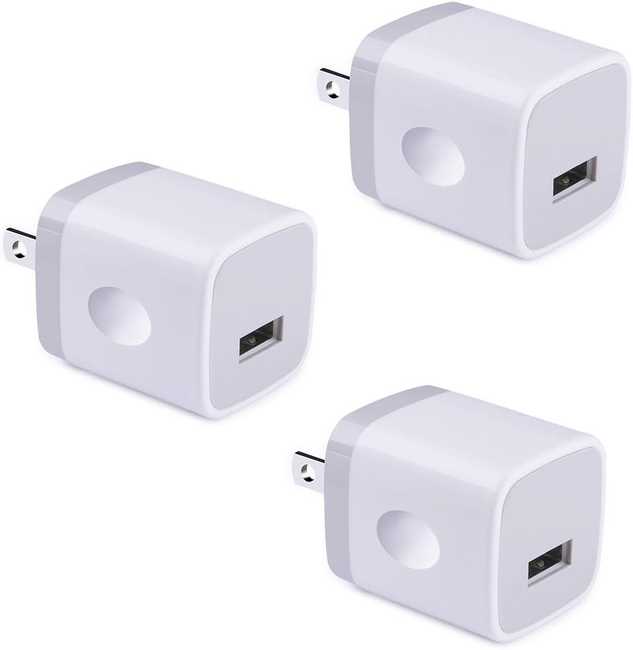 Single USB Port Wall Charger, 1Amp 5V One Port USB Wall Charger Plug Power Adapter 3 Pack for Phone X 8 7 6S Plus 6 Plus 5S,Samsung Galaxy S10 S9 S8 S7,HTC,Nexus,Moto,LG G7 ThinQ, BlackBerry and More