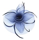 Fascinator on Hairclip for Women Mesh Feather Deep Blue
