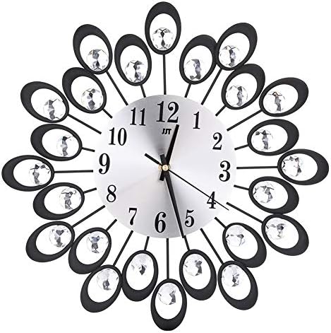 DKEyinx Flower Shape Arabic Numerals Wall Clock for Living Room, Modern Home Decor, Metal + Rhinestones - Black