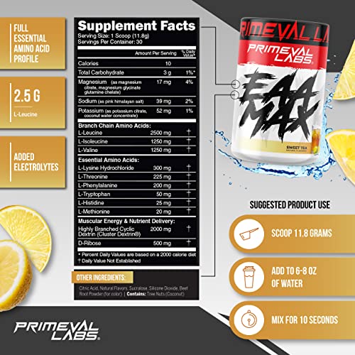 Primeval Labs EAA Max, BCAA Perfect Amino Acid Powder Pre or Post