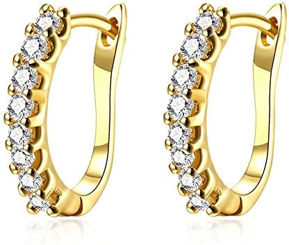 Front Huggie Hoop Earrings with Small Inlay Zirconia Schtrops and Leverback Closure, Decent Gift for Elegant Women and Girls (Gold Plated)