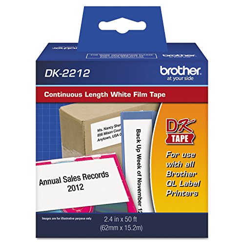 Brother Genuine DK-2212 Continuous Length Black on White Film Tape for Brother QL Label Printers, 2.4" x 50