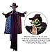 Hanging Animated Witch with LED Eyes and Spooky Sounds for Halloween Indoor Outdoor Decorations