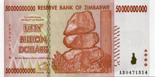 Zimbabwe 50 Billion Dollar Note Bill Money Inflation Record Currency Note