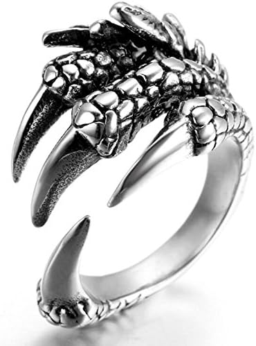 VEELFF Mens 22mm Retro Unique Dragon Claw Shape Stainless Steel Ring