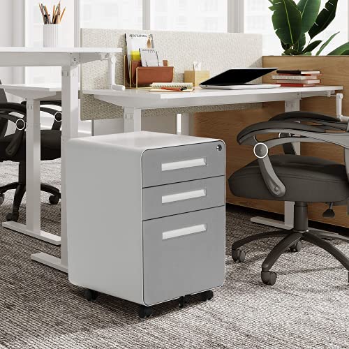 Greenvelly Gray 3 Drawer File on Wheels, Metal Locking Filing