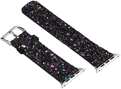 Seetwo Watchband Glitter Power PU Leather Bling Wristwatch Bracelet Strap Belt for Apple Watch (Black 38mm)