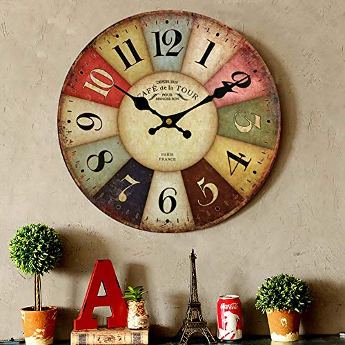 Thick Wood Wall Clock Farmhouse Decorative Clocks for Dinning Living Room,Antique Country Home Decor Clocks Silent Non Ticking,Battery Operated (12inch)