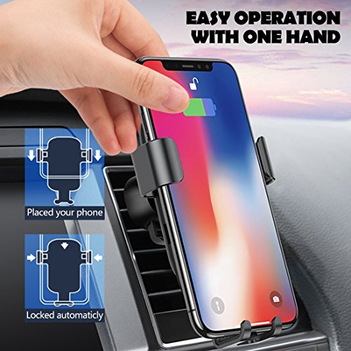 Humixx Fast Wireless Car Charger, Air Vent Phone Holder 2 in 1 Auto Lock Gravity Car Mount Qi Wireless Charging Holder for Samsung S9/S9+/S8/S8+ iPhone X