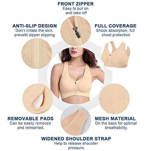 Voqeen-Womens-Zip-Front-Run-Bra-Sports-Bra-Padded-Plus-Size-Sleep-Bras-High-Impact-Support-Yoga-Bralette-Leisure-Stretch-Crop-Tops-Vest