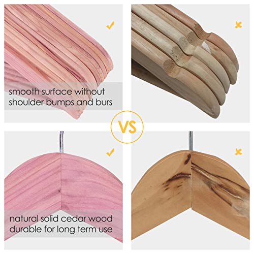 Solid Cedar Hangers 20 Pack, Sturdy Wooden Hangers with 360 Degree Swivel Hook, Smooth Surface Wood Coat Hangers with Cedar Scent for Refreshing Closet