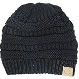 Winter White Ivory Thick Slouchy Knit Oversized Beanie Cap Hat,One Size,Black