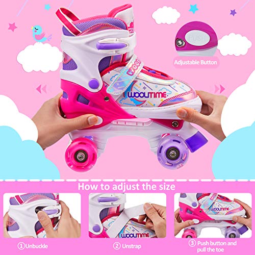 Woolitime Adjustable Roller Skates for Girls and Boys, 4 Size Adjustable Toddler Roller Skates