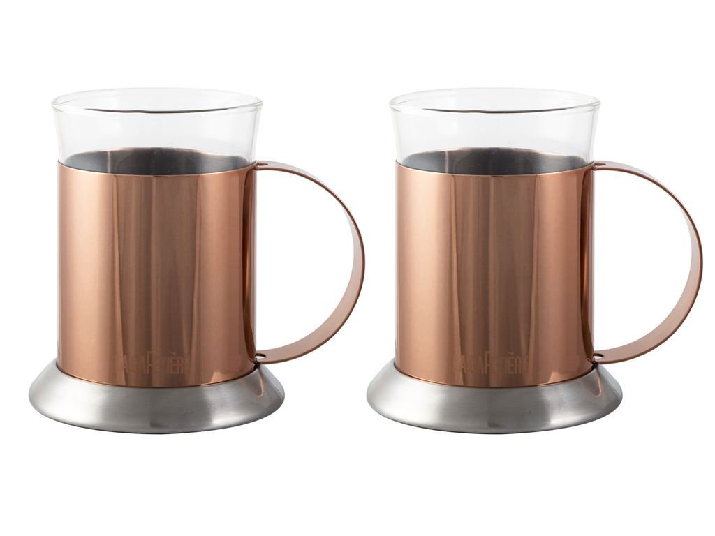 La Cafetiere Set Of 2 Copper-Finish Glass Cups, 200ml (7 fl oz)
