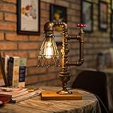 Pipe Desk Lamp,Vintage Kettle Style Table Light Industrial Iron Pipe Desk Table Lamp Night Light (Square Base)