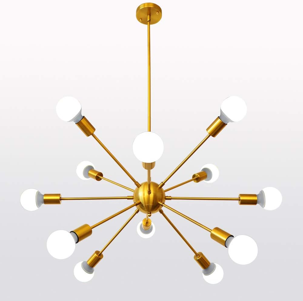 LynPon Sputnik Chandelier 12 Lights Modern Gold Brass Ceiling Light Fixture Industrial Vintage Pendant Lighting for Dining Room Kitchen Living Room Bedroom - - 