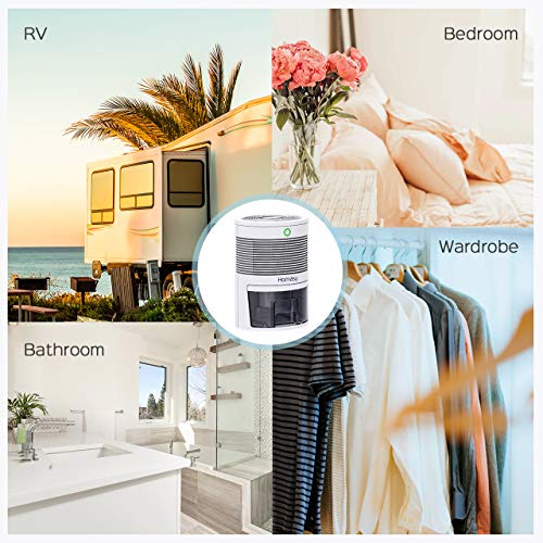 Homasy Mini Dehumidifier, 2200 Cubic Feet (220 sq ft) Compact and Portable 600ml (19 oz) Capacity Quiet Auto Off for Home, Kitchen, Bedroom, Bathroom, Basement, Caravan, Office, RV, Garage