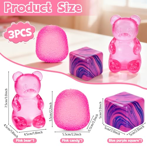 3Pcs Taba Squishies Fidget Toys, Stress Balls for Kids and Adults, Squishies Stress Cube, Sensory Toys for Kids with Autism, Fidgets for Classroom Prize, Birthday Gifts Party Favors(Random Color)