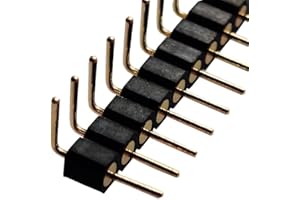 E-SIMPO 2.54mm/0.1inch Round Male Pin Header 40Pin 4 pin Straight Single Row Gold Plated Breakaway PCB Connector for LED Strip, Arduino Raspberry pi Machine Breadboard (40Pin Right Angle Pin 10pcs)