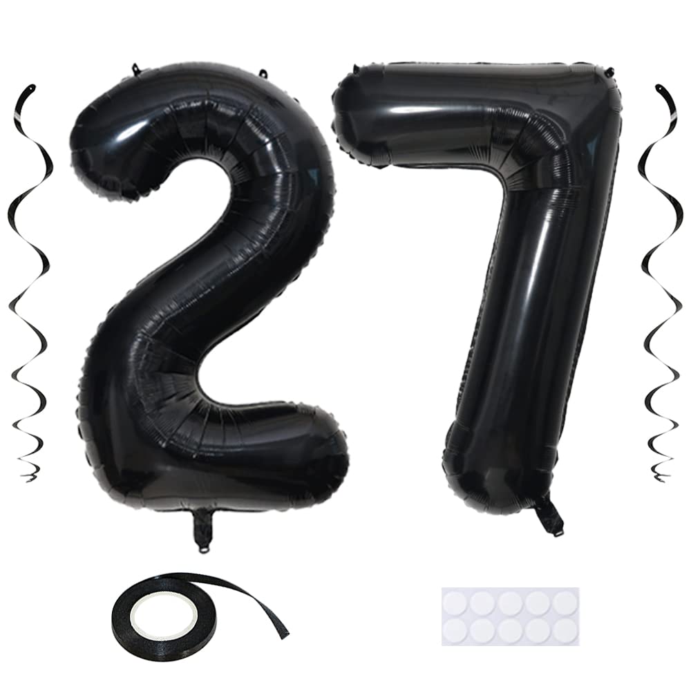 Maigendoo Jumbo 27 Number Balloon 40 Inch Large Digit Balloons Huge Helium Balloon Foil Mylar Balloon with Swirl Decorations for 27th Birthday Party Graduation Celebration Anniversary Event, Black