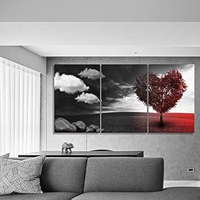Wall26-3 Piece Canvas Wall Art-Heart Shape Tree Black and White Abstract Art for Living Room -Giclee Painting Wall Bedroom Living House Decoration Home Art - 16"x24" x 3 Panels