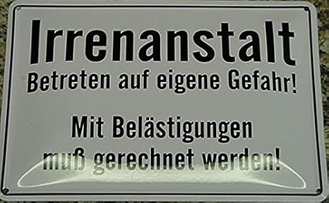 Retro Blechschild 'Irrenanstalt - Betreten Auf Eigene Gefahr' – 28x12 Cm, Metall, Witzige Geschenkidee Für Party & Dekoration