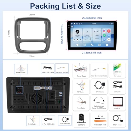 Android 15, 4G+64G GOHHDL Car Radio for Renault Traffic 3 2014-2021 / Opel Vivaro B 2014-2018 with Carplay Android Auto, 9 Inch Car Radio with GPS WiFi Bluetooth FM/RDS EQ SWC Camera & Mic
