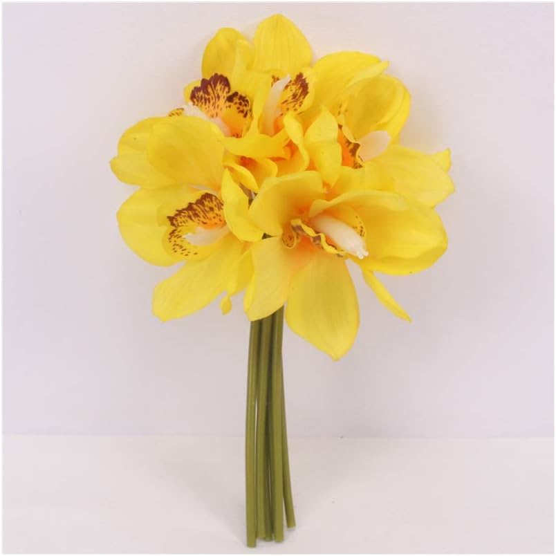 JJETEB Cymbidium 6 Heads Short Shoot Table Decoration Flower Diy Wedding Bride Hand Flowers Home Decor Artificial Orchid,Gold