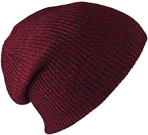 Unisex Knitted Slouchy Winter Beanie Cap Solid Color Basic Ski Hat(Dark Red)