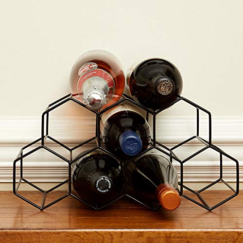 Countertop Wine Rack - 9 Bottle Wine Holder for Wine Storage - No Assembly Required - Modern Black Metal Wine Rack - Wine Racks Countertop - Small Wine Rack and Wine Bottle Holder - Tabletop Wine Rack