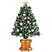 Goplus 3FT Pre-Lit Entrance Tree, Fiber Optic Christmas Tree with The Plastic Colorful Balls & Golden Star Solid Base Premium Decorations Full Tree for Indoor and Doorway