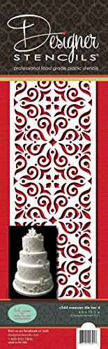 Designer Stencils C544 Mexican Tile Cake Stencil Tier 4, Beige/semi-transparent