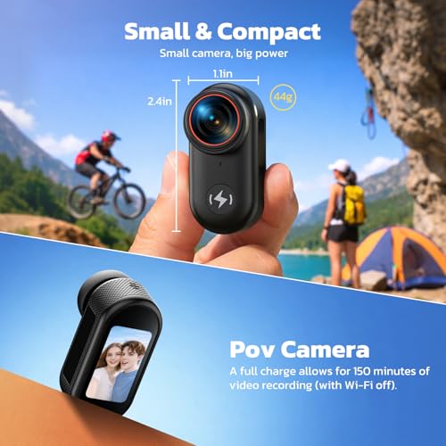 CAMWORLD 4K Mini Body Camera with 64GB Card, Thumb Action Camera Magnetic Mount 1.47" Screen, Wearable POV Camera for TikTok YouTube Vlogging Motorcycle Security
