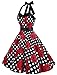 Dressystar Vintage Polka Dot Retro Cocktail Prom Dresses 50's 60's Rockabilly Bandage Black White Rose S