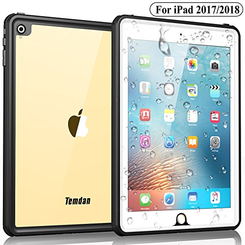 Temdan iPad 2017/iPad 2018 Waterproof Case Rugged Sleek Transparent Cover with Built in Screen Protector Waterproof Case for Apple iPad 2017/2018 9.7 inch (White)