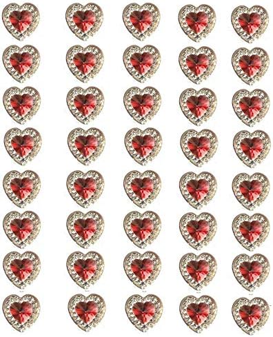 Syntego 40 x Self Adhesive Heart Gems Clear with Coloured Center Diamante Rhinestones Acrylic Crystals Stick on Gems Embellishments - Image 3