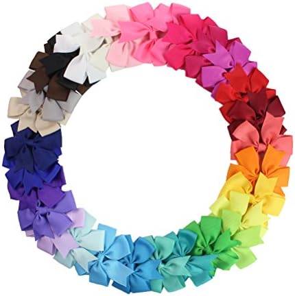 Girls Hair Bow Clips, Barrettes Pinwheel Bonytail Hair Bows with Clip (30pcs solid color)