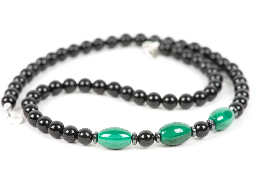 Black Tourmaline Necklace for Men, Malachite