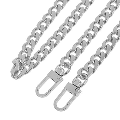 LONGTEAM 47" Purse Chain Strap Replacement 9mm Width DIY Flat Metal Chain Strap for Handbags Clutch Wallet Satchel Tote Shoulder Crossbody Bag, with 2pcs Metal Buckles (Silver)