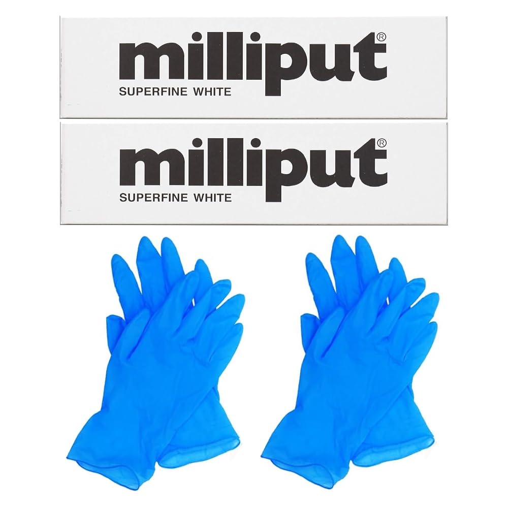 Zopper 2 x Milliput Superfine White Epoxy Putty With Two Pair of Gloves Versatile and Durable Repair Solution For Enamel, Shower Tray and Fiberglass Repair Kit Car Body Filler
