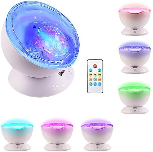 Ocean Wave Projector Night Light Soothing Aurora LED,Remote Control ,Timer, Remote, Music Speaker, 8 Lighting Modes, Relaxing Light Show, Mood Lamp for Baby Kids and Adults, Living Room and Bedroom