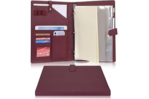 Wonderpool A4 PU Leather Portfolio Holder Ring File Document Case with Removable Binder Clipboard, Multi Pocket and Legal Pad for Business Organizer Interview and Meeting (Wine red)