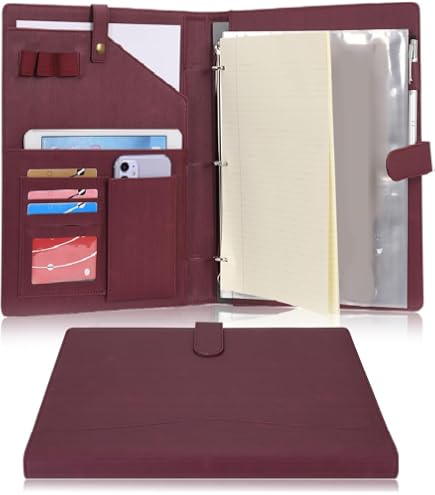 Porte-documents A4 En Cuir PU Avec Fermeture éclair - Classeur à Anneaux Détachable, Multi-poches - Pour Bureau, Conférences, Voyages (Noir)