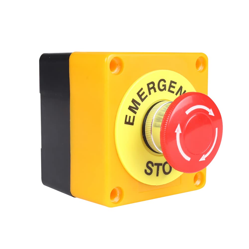 WANGCL Emergency Stop Button Rotary switch buttons 1NO 1NC Switch Station Box with Emergency Stop Sign