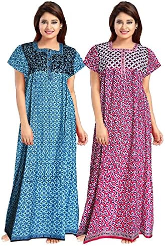 Shoppio india Womens Jaipuri Printed Soft 100 Cotton Nighty & Nightgown for Women Sleepwear Indian Ladies Nightdress XL Nighties Pack of 2 - Pink & Sky Blue, White price in Saudi Arabia | Shoppio india Womens Jaipuri Printed Soft 100 Cotton Nighty & Nightgown for Women Sleepwear Indian Ladies Nightdress XL Nighties Pack of 2 - Pink & Sky Blue, White price in Saudi Arabia |