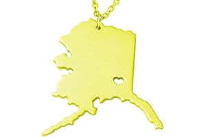 Meiligo 18K Gold Silver Country Map Charm Pendant State of Alaska Map Necklace Jewelry (Gold)