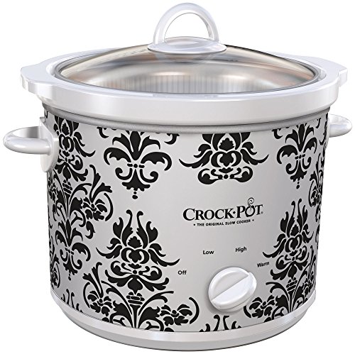 Crock-Pot 3-Quart Manual Slow Cooker White Black Damask