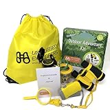 Unplugged Explorers 9 Piece Kids Outdoor Adventure Kit - Purple or Yellow Backpack, Binoculars, Flashlight, Compass, Bug Collector, Whistle, Magnifying Glass - Educational Boy Girl STEM Gift